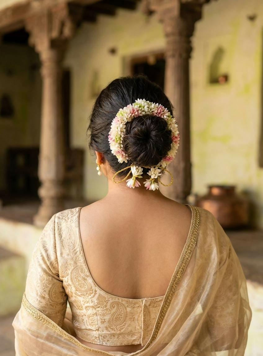 Handcrafted Gajra with lifelike flowers