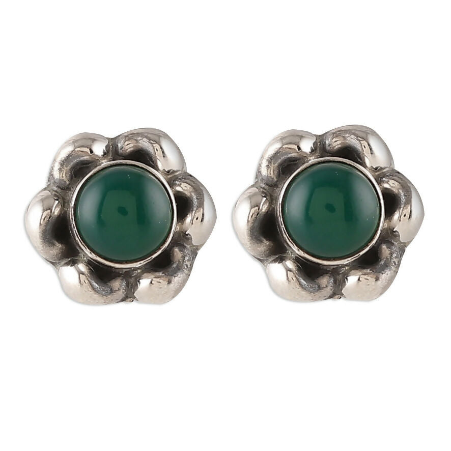 925 Sterling Silver Green Onyx Eartops for Women | Natural Green Gemstone Stud Earrings | Minimalist Silver Jewelry