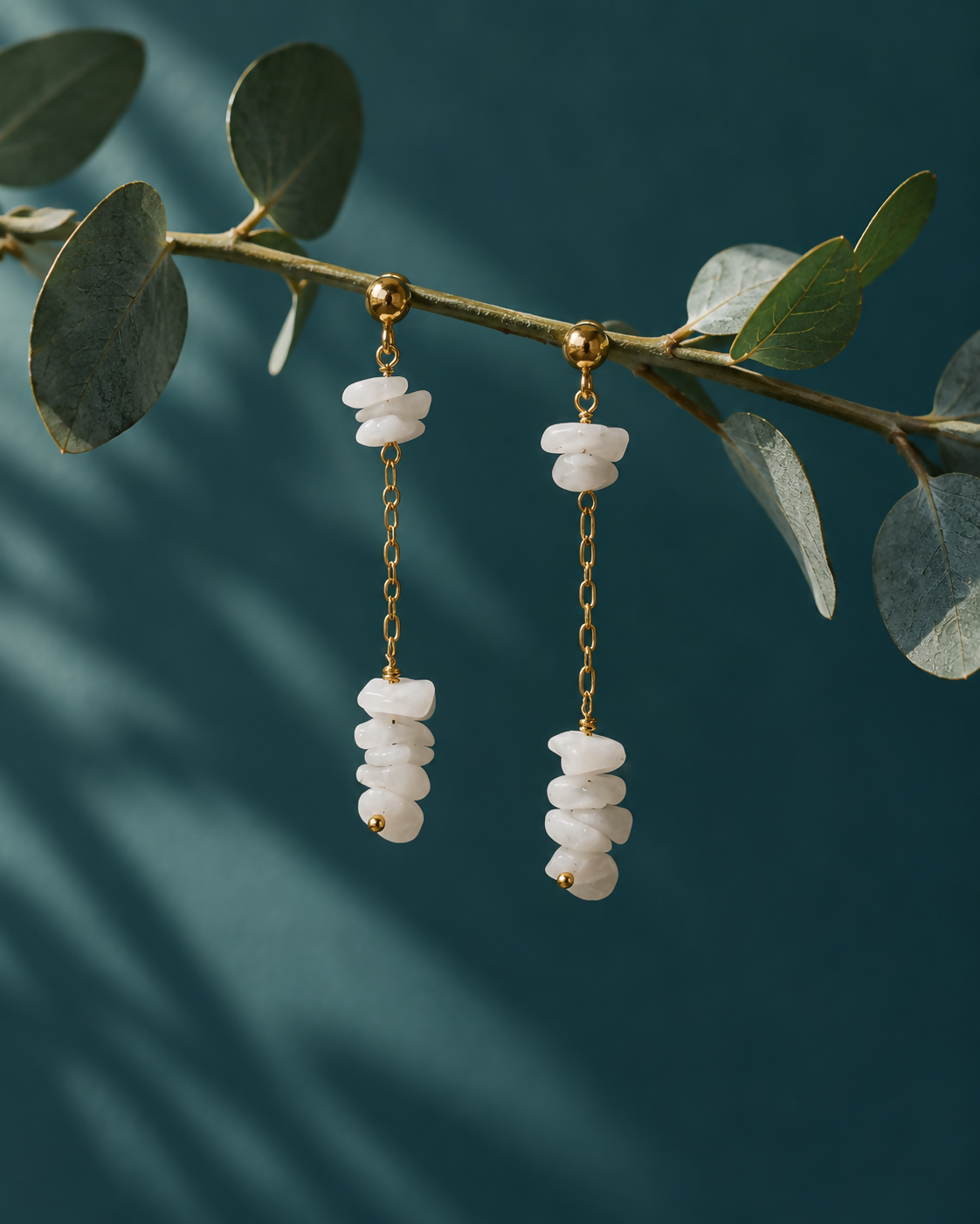 White Onyx Drop Earrings | Gold Plated 925 Sterling Silver